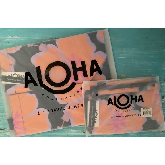 Rare Aloha Collection Limited Edition Pua Waikiki Papaya / Navy Holo Holo Bag - Picture 3 of 4